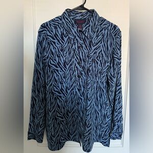 Denim&Co Navy Zebra Print Button Down Shirt